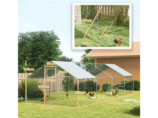 Výběh pro drůbež s bidlem PAWHUT D51-436V03SR, 3x8x1,95m