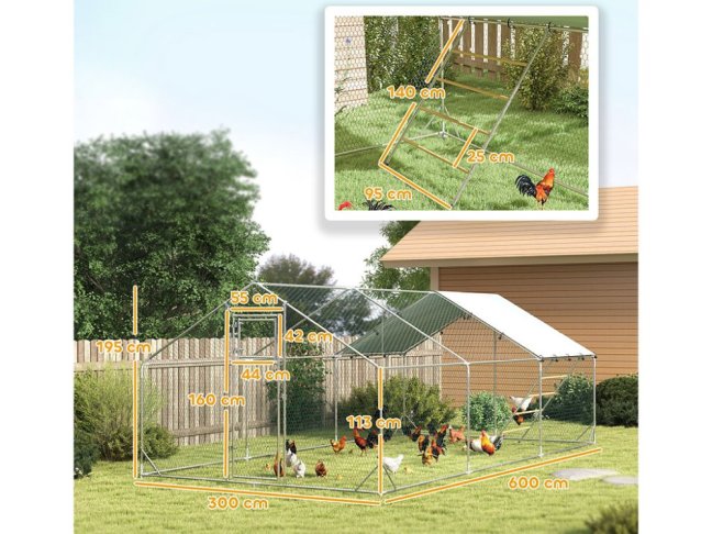 Výběh pro drůbež s bidlem PAWHUT D51-436V05SR, 3x6x1,95m