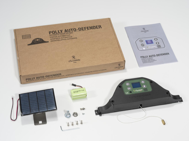 Komplet automatického otevírání a zavírání kurníku POLLY AUTO-DEFENDER KIT - se solárním panelem